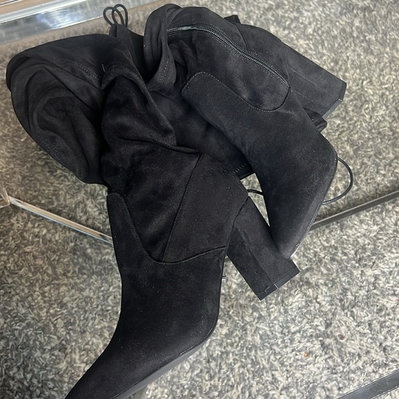 New Aubriana Over The Knee Faux Suede Heeled Boots, 9 - Picture 10 of 11